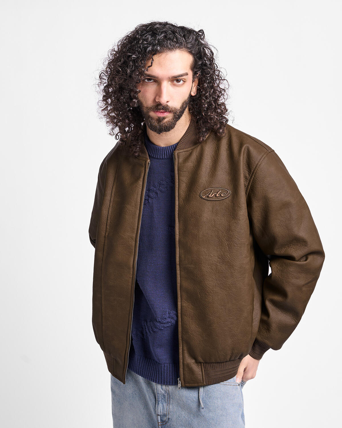 Arte Antwerp Leather Varsity Jacket | SS26-063J-BRN | AFEW STORE